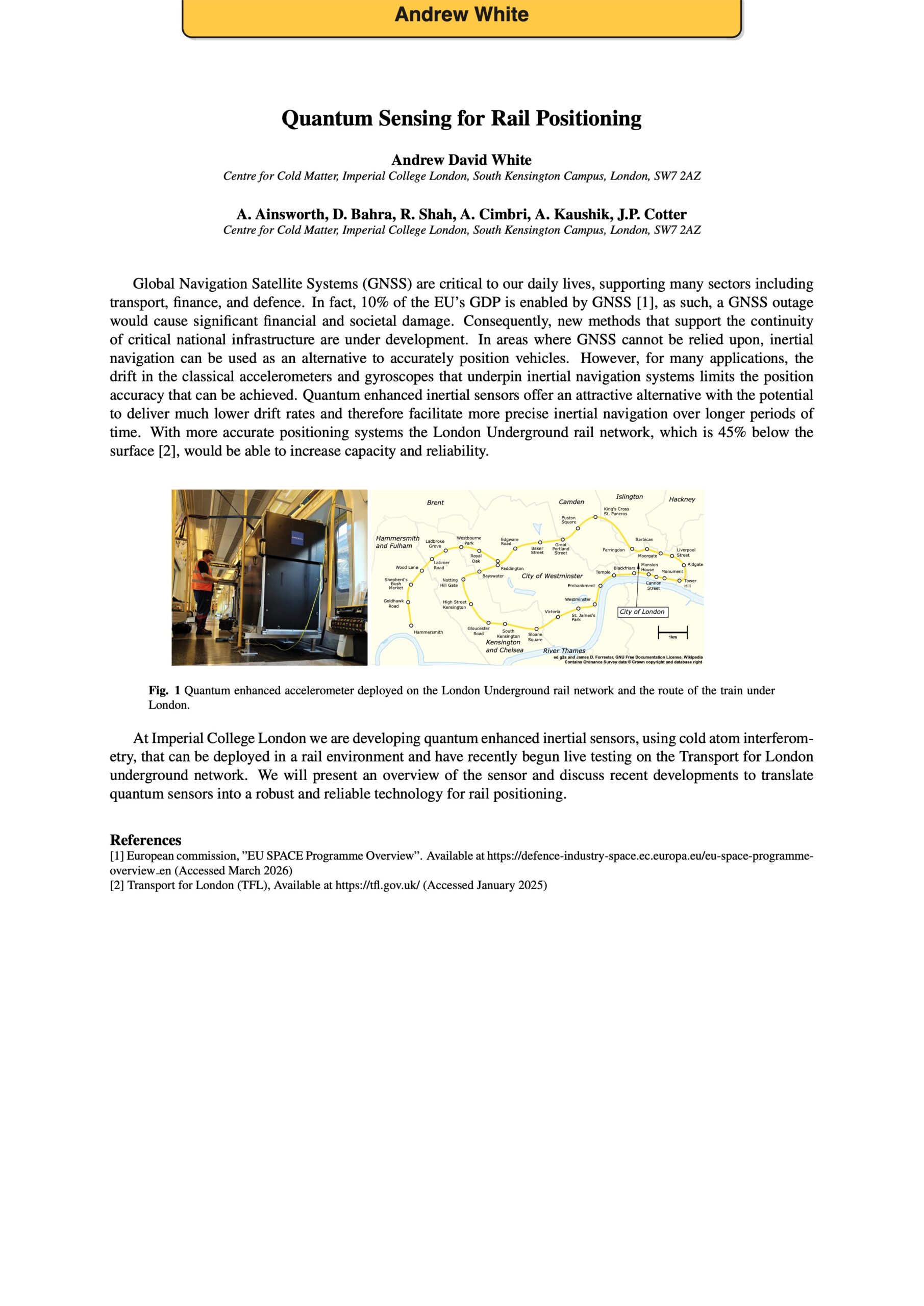 Quantum Sensing for Rail Positioning