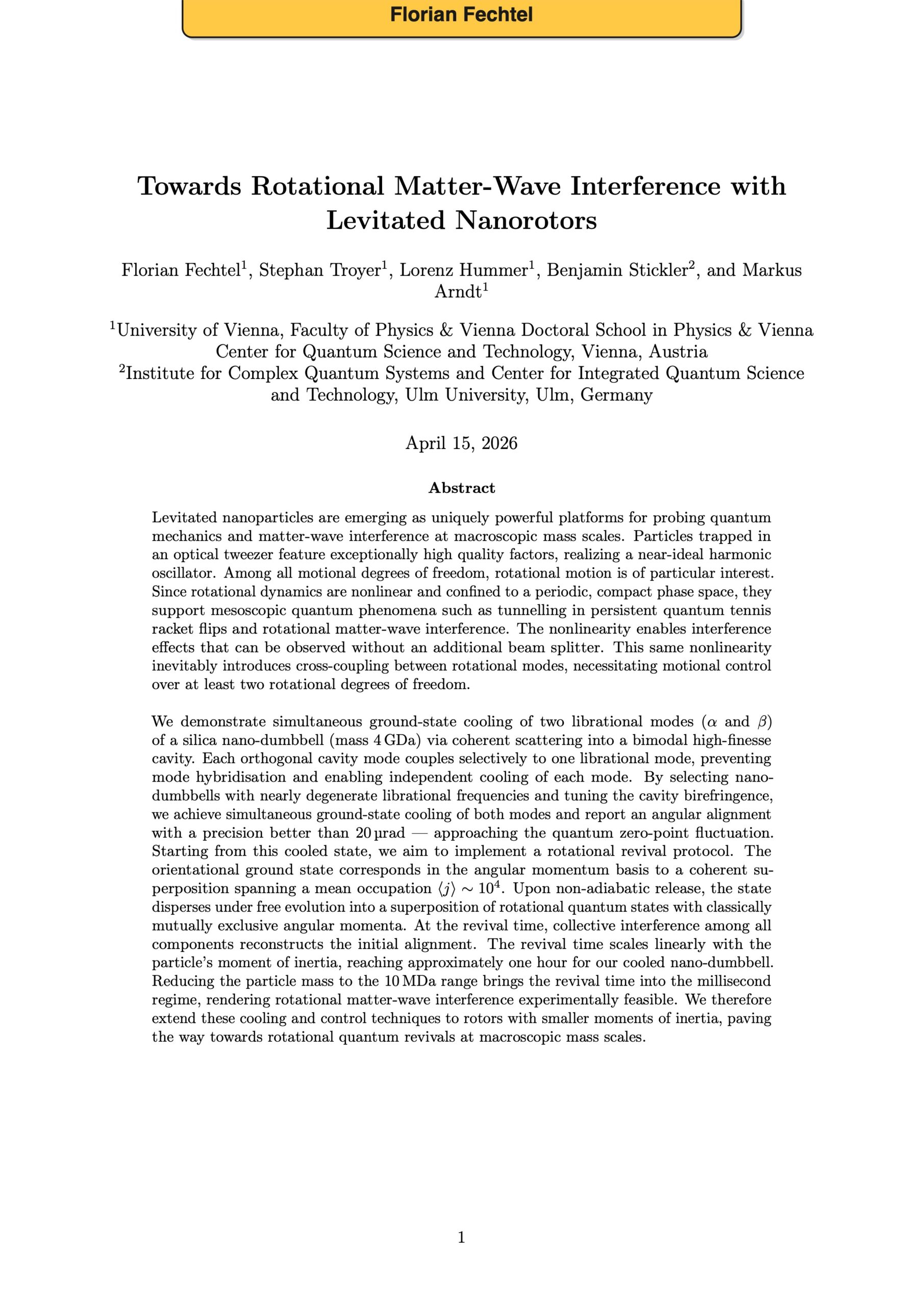 Towards Rotational Matter-Wave Interference with Levitated Nanorotors